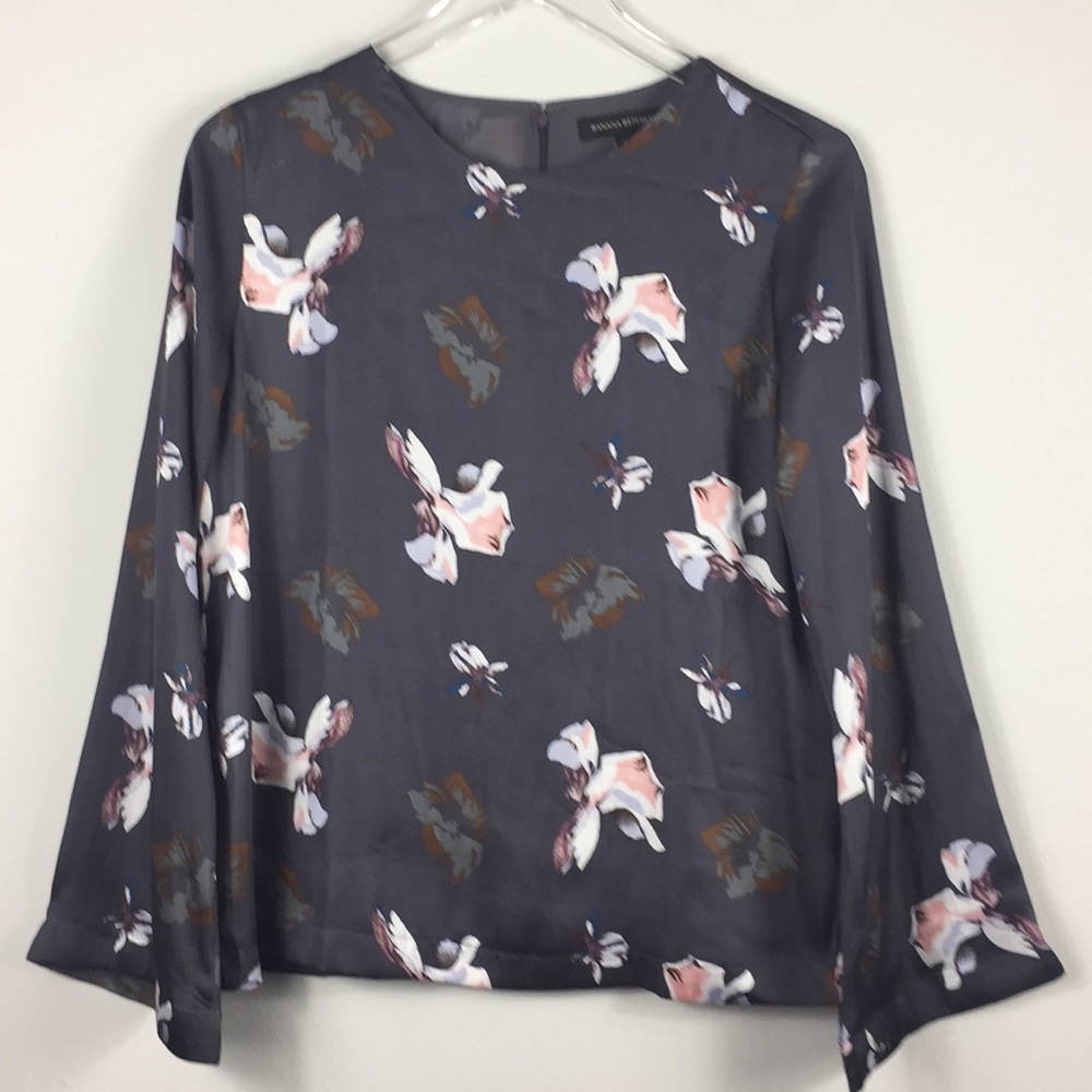 Banana Republic floral gray lavender lined blouse